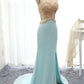 Sexy Prom Dresses Sheath With Slit And Applique Sweep Train Spandex
