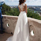 2024 Lovely Off White Lace Appliques Cap Sleeves Long Chiffon Beach Wedding Dresses JS304