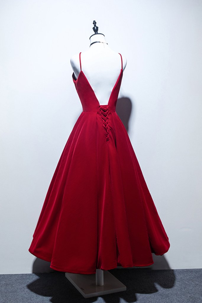 Asymmetrical Prom Dresses Satin Sweetheart Red Tea Length