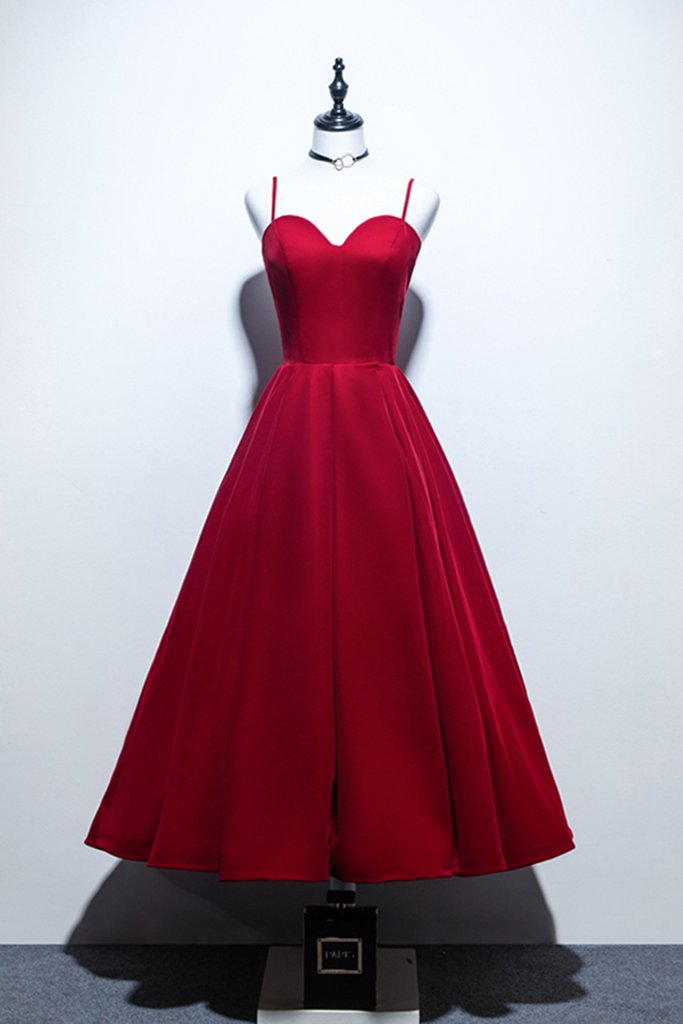 Asymmetrical Prom Dresses Satin Sweetheart Red Tea Length