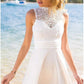 Short Open Back White Appliques Short Stretch Satin Homecoming Dress with Lace JS129