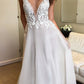 Deep V-neck Spaghetti Straps Lace Appliqued Beach Wedding Dress,Sexy Prom Dresses