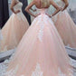 Stunning Sweetheart Floor-Length Appliques Lace up Strapless Ball Gown Tulle Wedding Dress JS614