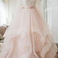 A Line Blush Pink Lace Sweetheart Backless Multi-Layered Organza Beach Wedding Gowns uk PW231