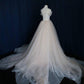 A-Line Off-the-Shoulder Tulle Sweetheart Lace up Ivory Bowknot Beach Wedding Dresses JS183