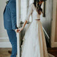 3/4 Sleeve Lace Ivory Chiffon Wedding Dresses Cheap Two Piece Beach Bridal Dresses
