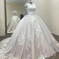 Ball Gown A Line Lace Tulle Appliques Cap Sleeves Scoop Prom Dresses Quinceanera Dress JS812