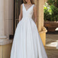 Cheap Satin V Neck Wedding Dresses Elegant Beach Bridal Dresses